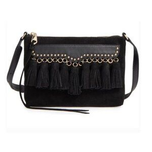 🌷Rebecca Minkoff, black multi tassel Crossbody bag with fringe and gold accents.